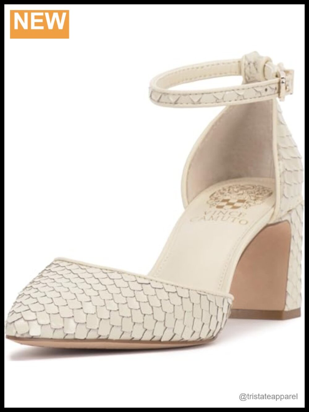 Leather Pointed Toe Ankle Strap Block Heel Pump